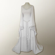 2019歐美古典萬(wàn)圣圣誕歐洲party長(cháng)袖刺繡圓領(lǐng)修身女士連衣裙 白色 3XL