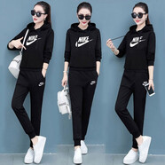 耐克（NIKE）女裝套裝 秋季新款經(jīng)典運動大logo衛(wèi)衣上衣外套休閑長褲 兩件套 經(jīng)典黑連帽衛(wèi)衣套裝/新到 L/165