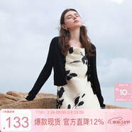 三彩2025夏季新款坑條針織衫V領(lǐng)開(kāi)衫外套短款長(cháng)袖罩衫輕薄小衫M