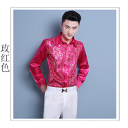 吉賽倫彩色亮片襯衫舞臺演出男士襯衣 廣場(chǎng)舞大合唱表演主持歌手服裝大 玫紅色 39 (100斤-115斤)