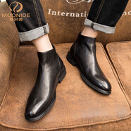 莫奈德品牌切爾西靴男透氣馬丁靴男【頭層牛皮】英倫男靴冬季加絨靴子男 黑色 40