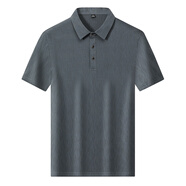 FUYIKU新款加肥加大碼冰絲翻領(lǐng)短袖T恤輕薄透氣男士胖子肥佬270斤Polo衫 灰色 M (建議70-90斤）