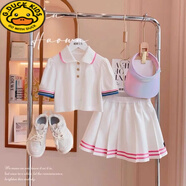 G.duck女童夏季套裝2025新款蛋糕裙兒童女裝短袖T恤時(shí)髦百褶短裙兩件套 新款白色上衣+白色百褶裙套裝 140 cm
