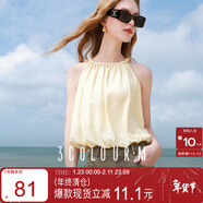 三彩2025夏季新款掛脖小衫無(wú)袖露肩上衣廓形感套頭衫短款M