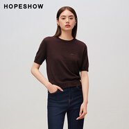 紅袖（hopeshow）女裝 休閑 短袖針織衫 栗咖色 S