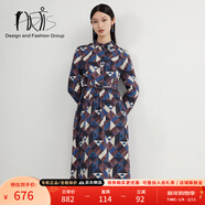 雅迪斯女裝 幾何圖案長(cháng)袖連衣裙AR5317024-100 花色 L 40