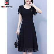 AEMAPE黑色雪紡連衣裙夏季2025新款時(shí)尚洋氣遮肚子顯瘦百搭氣質(zhì)中長(cháng)裙 MX-8-3341_黑色 M