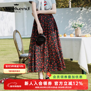 卓雅周末（JORYA weekend）24春季新款度假風(fēng)高腰A字櫻桃中長(cháng)款雪紡半身裙EJWEAF82 黑紅 M