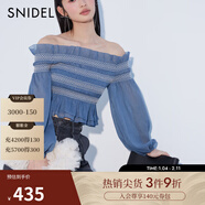 SNIDEL春夏甜美一字領(lǐng)露肩褶皺泡泡袖襯衫上衣SWFB241304 牛仔藍 均碼 （F）