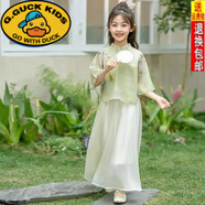 G.duck女童連衣裙夏款25新款洋氣兒童中大童漢服套裝裙子新中式公主裙 翠綠色套裝+【精品頭飾眉心貼】 150
