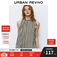 UR2025秋季新款女裝撞色格紋超寬松無(wú)袖罩衫襯衫UYU250031 黑色格子 (偏寬松) S (XS-S)