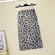 MPPMCK豹紋包臀裙 豹紋針織半身裙秋冬女韓版高腰包臀中長(cháng)款開(kāi)叉一步裙 杏色 均碼