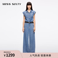 MISS SIXTY2025春季新款牛仔連體褲女復古工裝一體式連衣褲 中藍 L