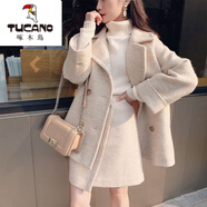啄木鳥(niǎo)（TUCANO）加棉加厚毛呢套裝秋冬氣質(zhì)小個(gè)子中長(cháng)款毛呢裙兩件套搭毛衣三件套 毛呢外套+毛呢短裙兩件套 XL