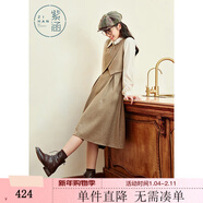 紫涵假兩件連衣裙女年冬季英倫風(fēng)毛呢拼接中長(cháng)裙氣質(zhì)通勤 卡其 S