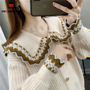 AEMAPE針織衫女裝2025秋冬新款娃娃領(lǐng)毛衣開(kāi)衫女裝外搭 MX-8027_米白色 L _建議110—120斤穿