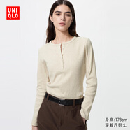 優(yōu)衣庫女裝羅紋亨利領(lǐng)T恤/長(cháng)袖修身短款內搭打底479591 487908 487908/30淺米色 M