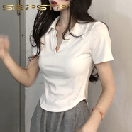 夏典素訂女王（SE.PSTP）素訂女王2025夏裝新款正肩polo白色短袖t恤女獨特漂亮超好看小衫 白色/洋氣減齡獨特別致絕美輕熟 S