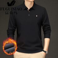 富貴鳥(niǎo)（FUGUINIAO）加絨加厚長(cháng)袖t恤男士polo衫中年爸爸商務(wù)休閑冬季保暖打底衫 黑色 M 165/48