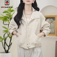 AEMAPE歐洲站立領(lǐng)工裝外套女2025年春秋新款超好看別致寬松百搭小眾夾克 象牙白 常規 L 100-115斤