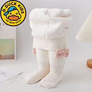 G.duck嬰兒連褲襪冬款加厚大PP寶寶打底褲襪加絨純棉保暖連腳女童連體襪 白色-絨領(lǐng)結【01777】 均碼 12-24個(gè)月建議身高73-82cm