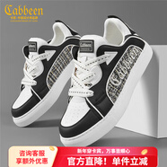 卡賓鞋子男鞋2025冬季新品板鞋男士休閑鞋輕奢小香風(fēng)潮鞋運動(dòng)小白鞋男 黑白 43