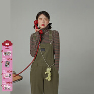 CHUU寬松背帶褲女2025秋季新款時(shí)尚設計感純色闊腿休閑長(cháng)褲子 墨綠 M