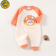 G.duck嬰兒連體衣秋冬款夾棉加厚保暖長(cháng)袖新生兒衣服寶寶哈衣爬服秋冬裝 8020-01橙色餅干兔 66cm