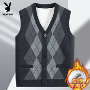 花花公子男士羊羔絨背心秋冬季新款中老年爸爸加厚保暖針織馬甲KQ 1819-亞黑色 S 16580-110斤