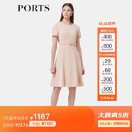 PORTS寶姿女裝春夏新品溫柔風(fēng)氣質(zhì)短袖圓領(lǐng)中長(cháng)三醋酸連衣裙 粉色 XS (2)