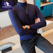 傳奇保羅半高領(lǐng)長(cháng)袖打底衫男t恤秋冬季加絨純色韓版修身中領(lǐng)緊身內搭上衣 藏青色（不加絨） M (95-110斤)
