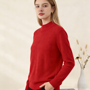 春竹100%羊絨春季新款半高領(lǐng)打底針織衫基礎套頭純色內搭毛衣女羊絨衫 利大紅 半高領(lǐng) M ( 95CM）
