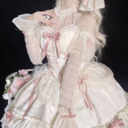 蔻仙蔓Lolita十字姬 芭蕾舞裙doll洛麗塔掛脖連衣裙 生成粉+蝴蝶結頭飾+手袖+飛機盒 XS