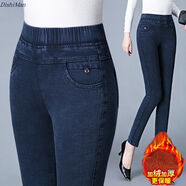 黑色打底褲女外穿2024秋冬新款高腰牛仔褲高腰緊身小腳彈力鉛筆褲 雪花藍加絨加厚 40 27碼建議95斤以下