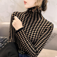 知溫天鵝絨高領(lǐng)打底衫毛衣女2026年秋冬女士洋氣內搭針織衫上衣女 駝色小菱形 S 建議85-100斤