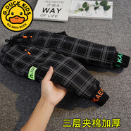 G.duck兒童加絨加厚棉褲北方冬季一條過(guò)冬褲子男寶寶外穿保暖褲2025新款 時(shí)尚格子黑色【三層加絨加厚】 130 【身高115-125cm】