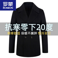羅蒙（ROMON）毛呢大衣男短款2025秋冬新款雙面呢小西裝雙排扣呢子外套男 黑色 L 175/50