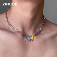 銀千惠潮流疊戴雙層星芒項鏈男潮酷ins嘻哈個(gè)性鎖骨鏈帥氣小眾設計感 不規則蝴蝶項鏈,鏈長(cháng)41cm【加5cm延長(cháng)鏈】