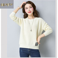 夏典素訂女王（SE.PSTP）春秋新款針織衫女套頭短款大碼打底衫韓版外穿低圓領(lǐng)內搭毛線(xiàn)衣潮 米白色 S 80-95斤