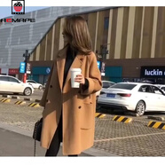 AEMAPE質(zhì)感毛呢大衣女2025秋冬新款時(shí)尚氣質(zhì)名媛韓版寬松中長(cháng)款毛呢外套 淺駝色 M (建議120-130斤)
