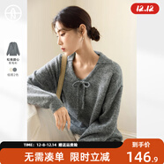 對白【AN大碼系列】慵懶氛圍感軟糯毛衣冬季微胖mm寬松系帶針織衫上衣 深灰色 M 建議體重110-125