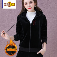 羅蒙冬季金絲絨拉鏈開(kāi)衫衛衣女加絨加厚裝上衣雙面絨運動(dòng)服保暖外套 黑色 小外套 M 【建議體重78-95斤】