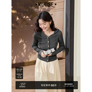 闊色（kuose）多巴胺v領(lǐng)針織衫連帽衫女秋季新款長(cháng)袖衛衣修身顯瘦上衣 深灰色 S