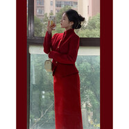 依樂(lè )琦秋冬裝搭配一整套韓劇女主中國紅穿搭出席重要場(chǎng)合的A字裙裙子 外套+半身裙=兩件套【韓劇女主穿搭套裝/出席重要場(chǎng) M