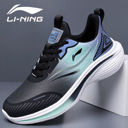 LI-NING 1990李寧男鞋跑步鞋秋季新款皮面透氣運動(dòng)鞋百搭減震耐磨輕便跑鞋 皮面LN-818P黑藍 39