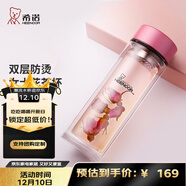 希諾（heenoor）雙層玻璃杯家用女士帶濾網(wǎng)個(gè)性潮流清新花茶杯隔熱防燙便攜水杯 水晶粉300ml