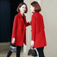 漣畫(huà)呢子大衣女中長(cháng)款2025新款顯瘦秋冬季毛呢外套小個(gè)子韓版 紅色（加棉里布 S （80-92斤左右