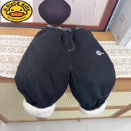 G.duck一條過(guò)冬三層加厚兒童冬季夾棉加厚針織牛仔棉褲男女童厚棉褲 牛仔加厚棉褲alo-黑 120 cm