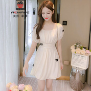 AEMAPE法式小個(gè)子連衣裙女夏裝2025年新款夏季女網(wǎng)紗仙女裙收腰顯瘦氣質(zhì) 杏色 S -95斤以下