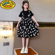 G.duck女童連衣裙夏裝裙子格子裙小女孩童裝洋氣無(wú)袖公主裙新款 小黑米&蝴蝶連衣裙黑色 120 cm(120cm)